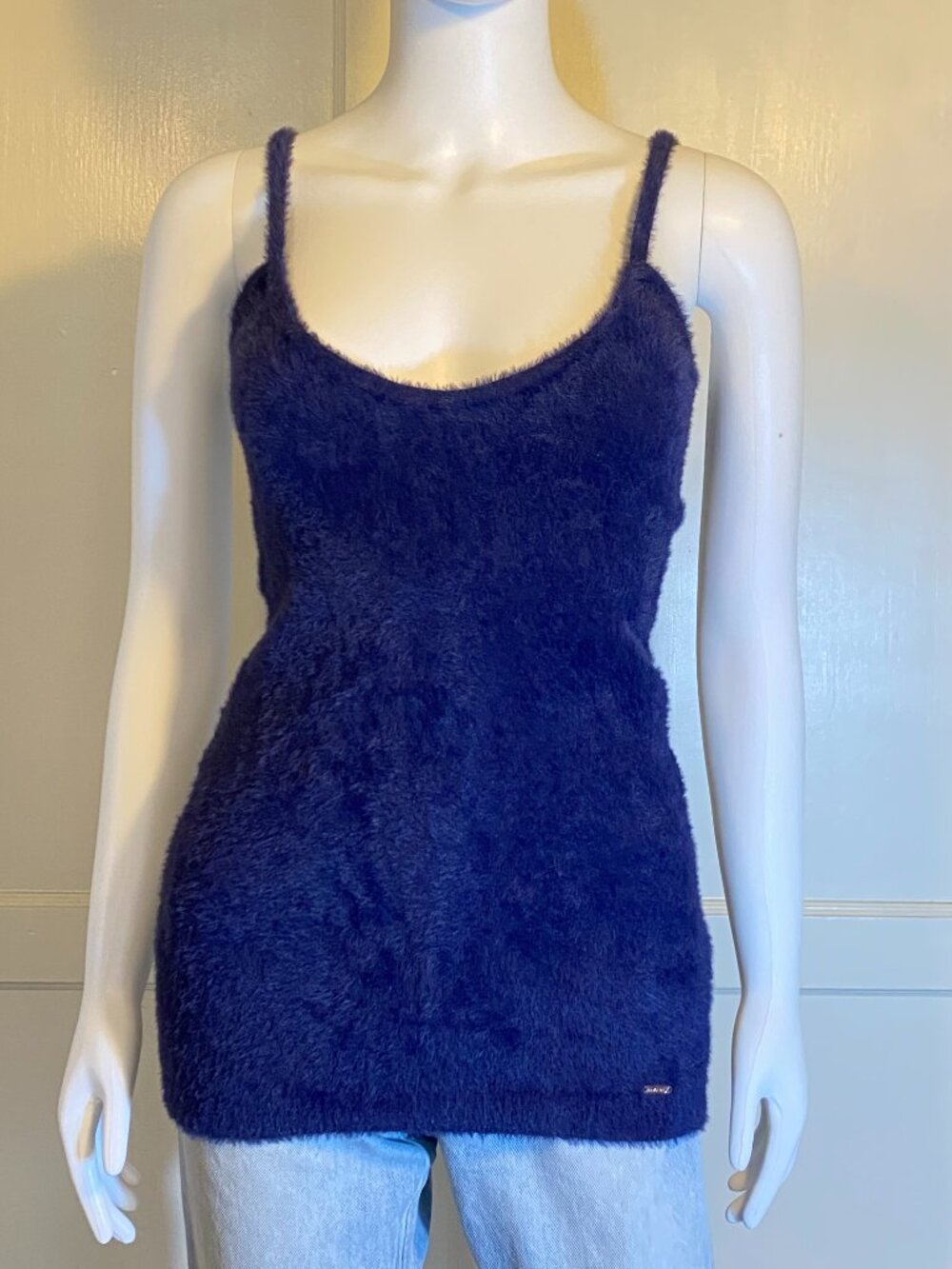 SAVAGE X FENTY Navy Blue Fuzzy Knit Camisole Adjustable Straps Tank Top XS Dress